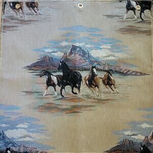 VTG 27x27 Tapestry Fabric Sample LaCrosse Furniture Co Country Horses Running